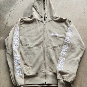 Stussy Tan Hoodie with White Logo